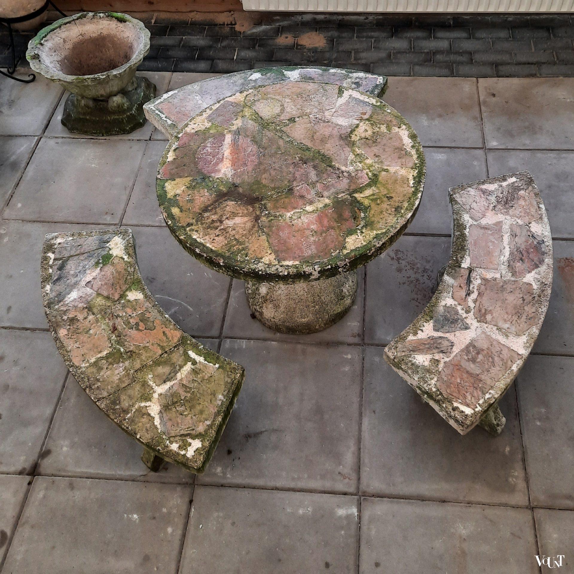 Betonnen tuinset granito / natuursteen, jaren '60