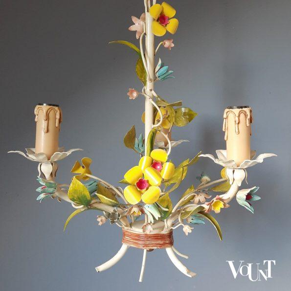 Franse metalen hanglamp bloemen, jaren '60