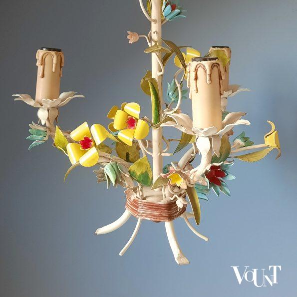 Franse metalen hanglamp bloemen, jaren '60
