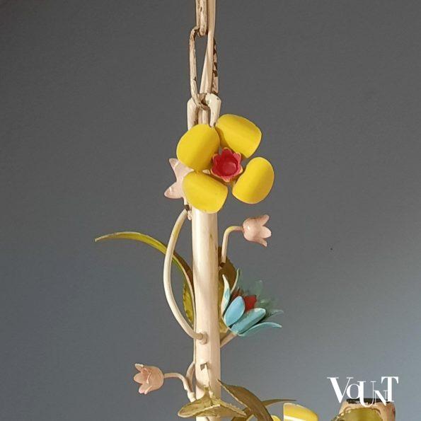 Franse metalen hanglamp bloemen, jaren '60