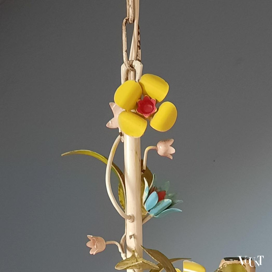 Franse metalen hanglamp bloemen, jaren '60