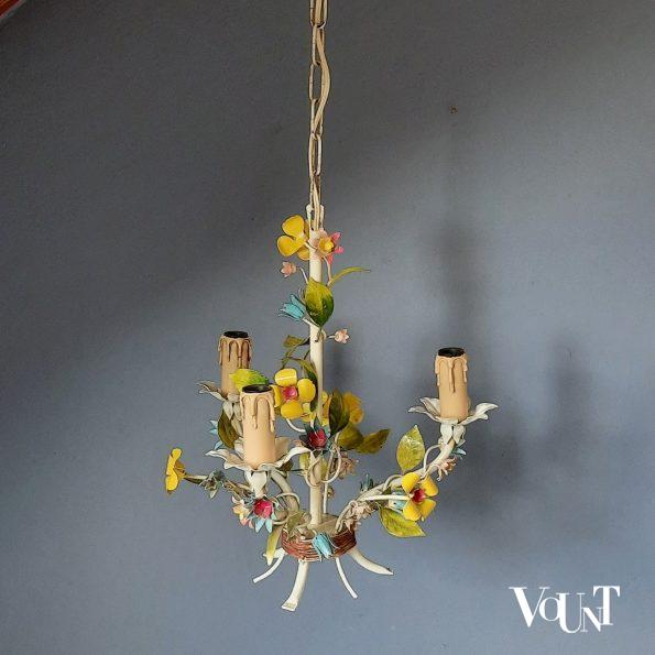 Franse metalen hanglamp bloemen, jaren '60