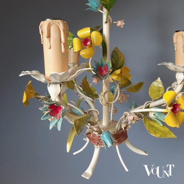 Franse metalen hanglamp bloemen, jaren '60
