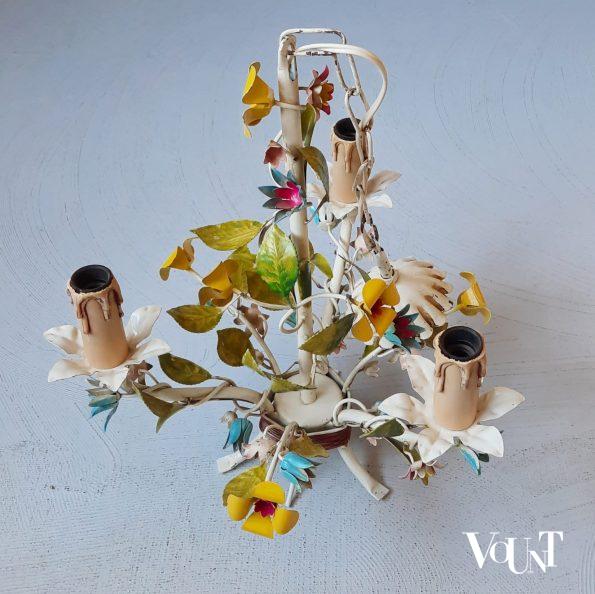 Franse metalen hanglamp bloemen, jaren '60