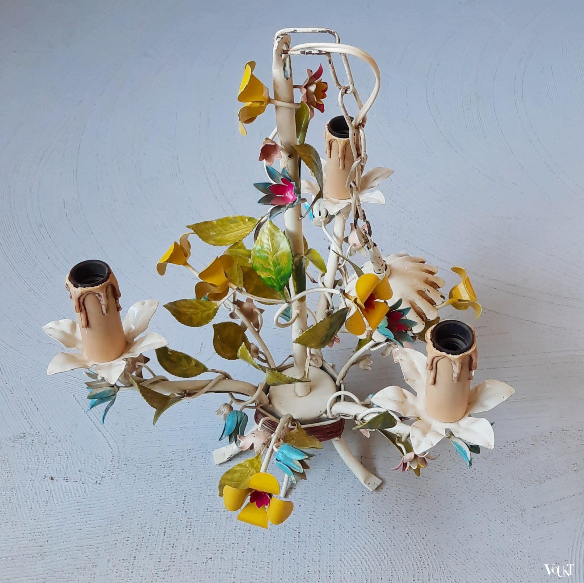 Franse metalen hanglamp bloemen, jaren '60