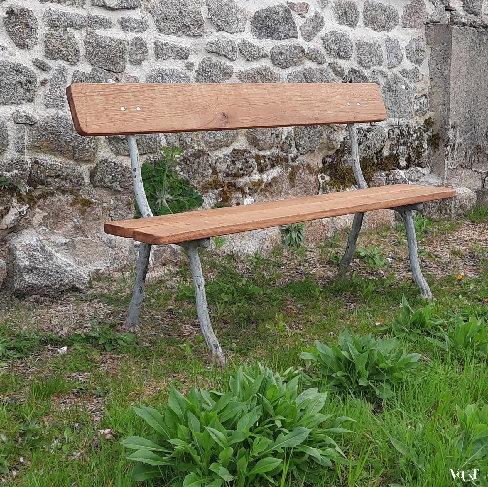 Franse antieke tuinbank met faux bois frame