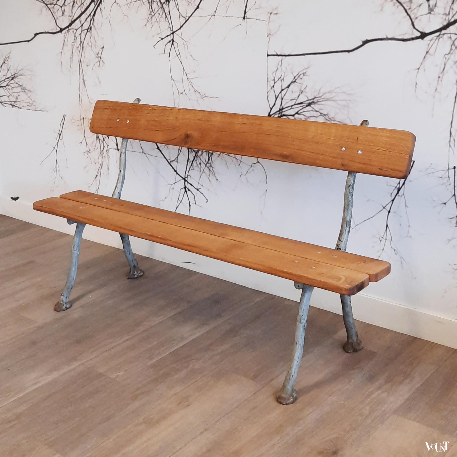 Franse antieke tuinbank met faux bois frame