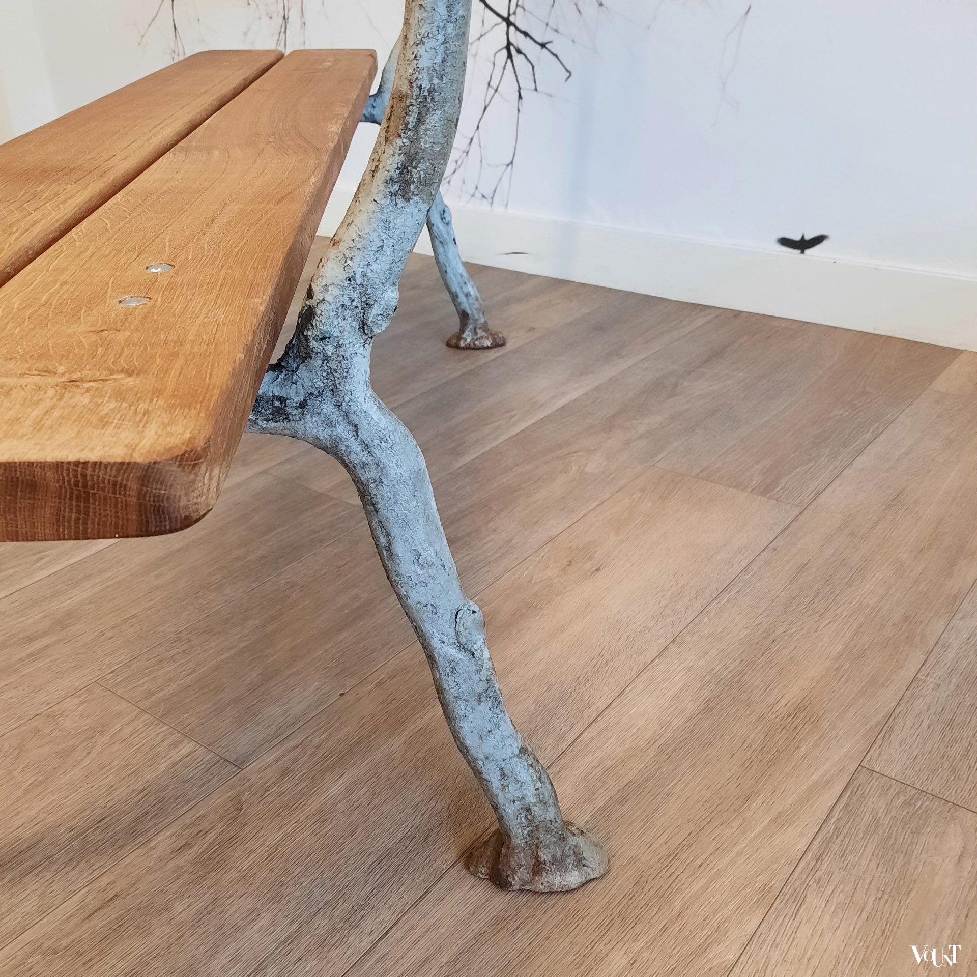 Franse antieke tuinbank met faux bois frame