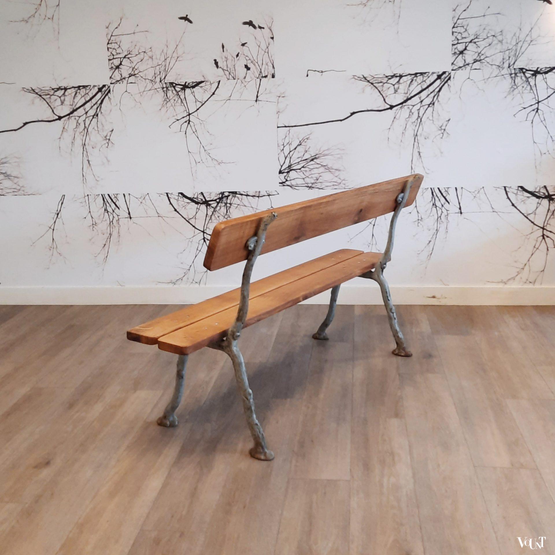 Franse antieke tuinbank met faux bois frame