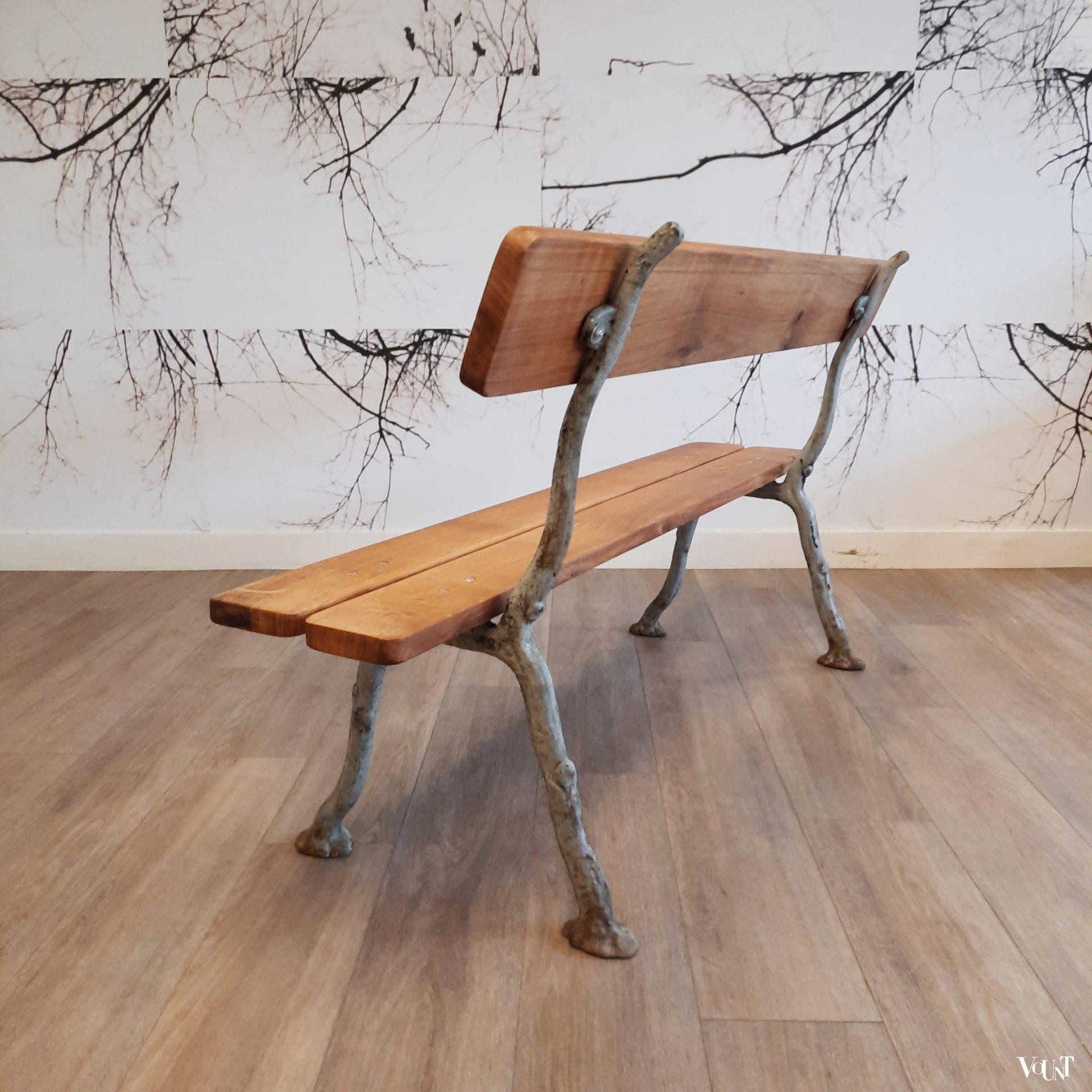 Franse antieke tuinbank met faux bois frame