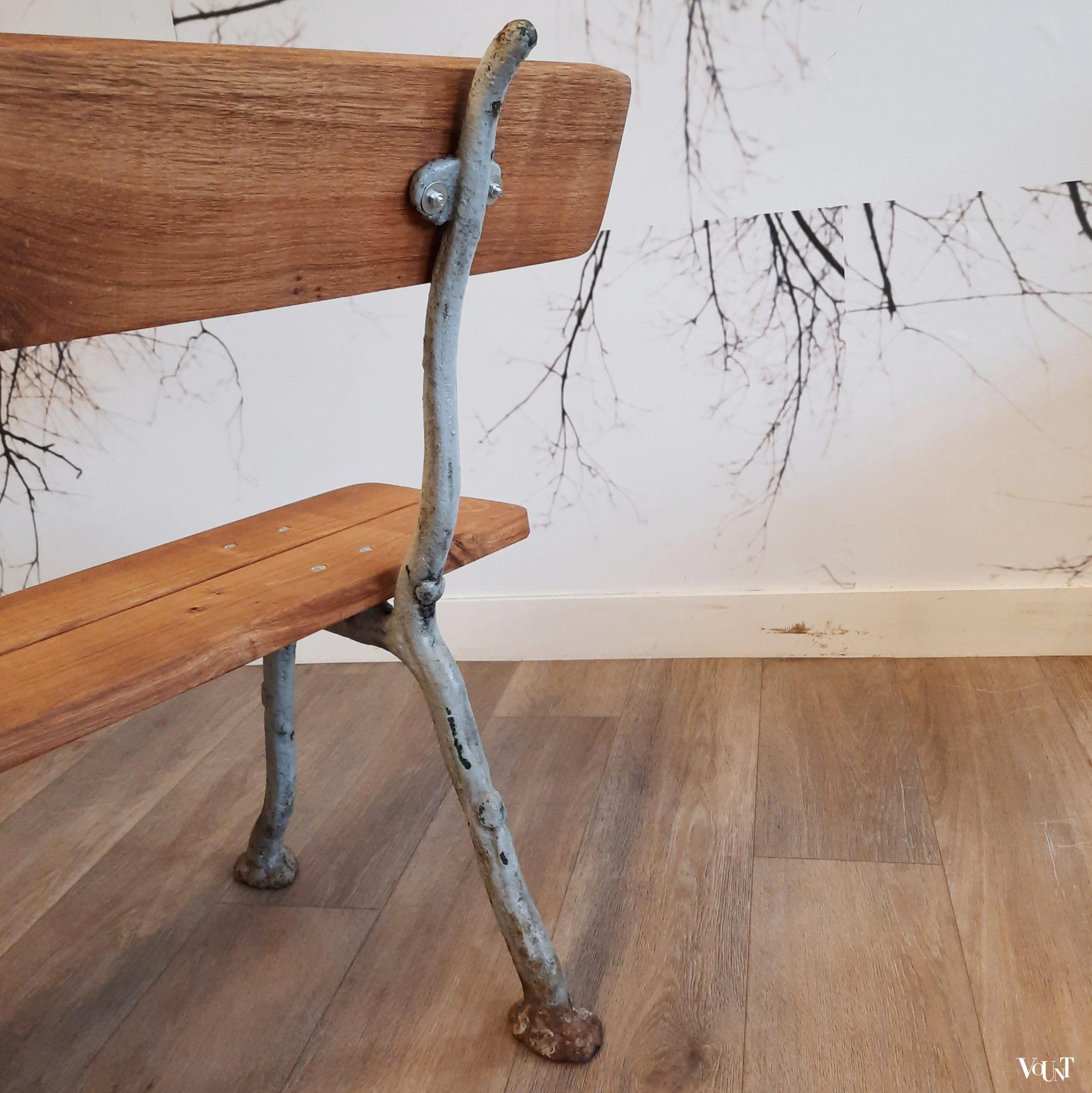 Franse antieke tuinbank met faux bois frame