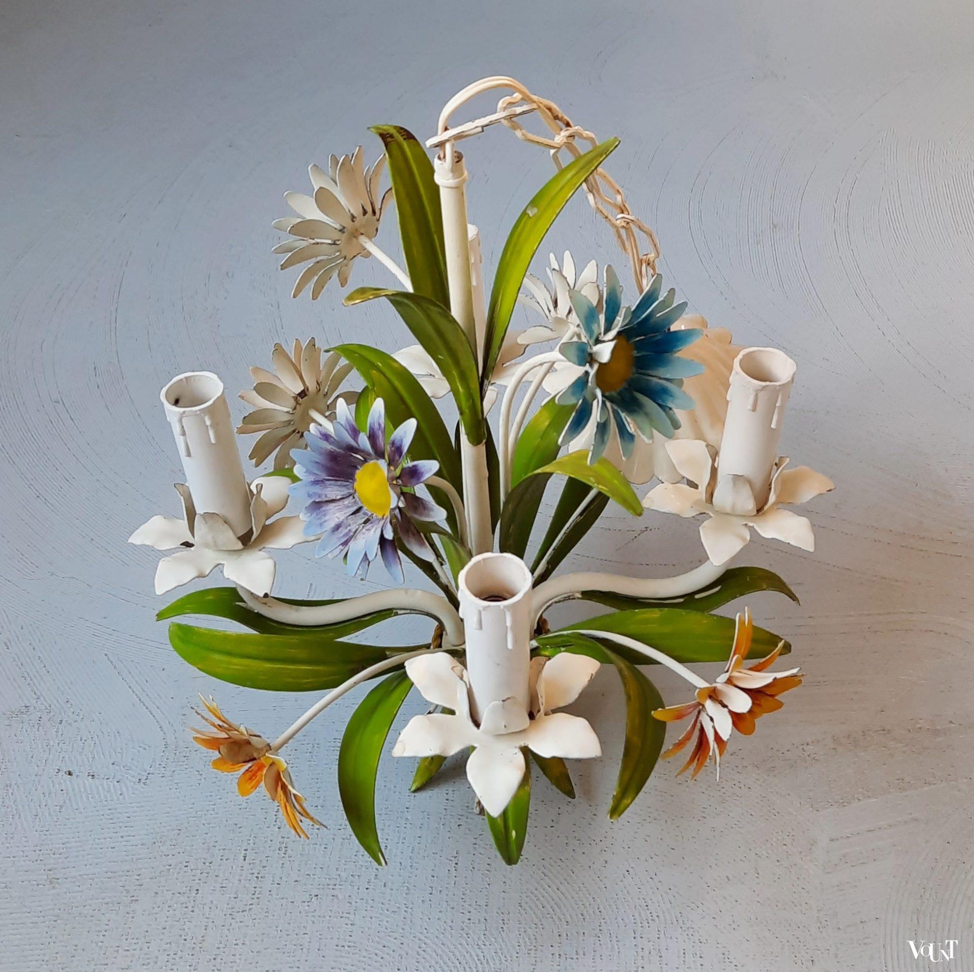 Franse metalen hanglamp bloemen, jaren '60