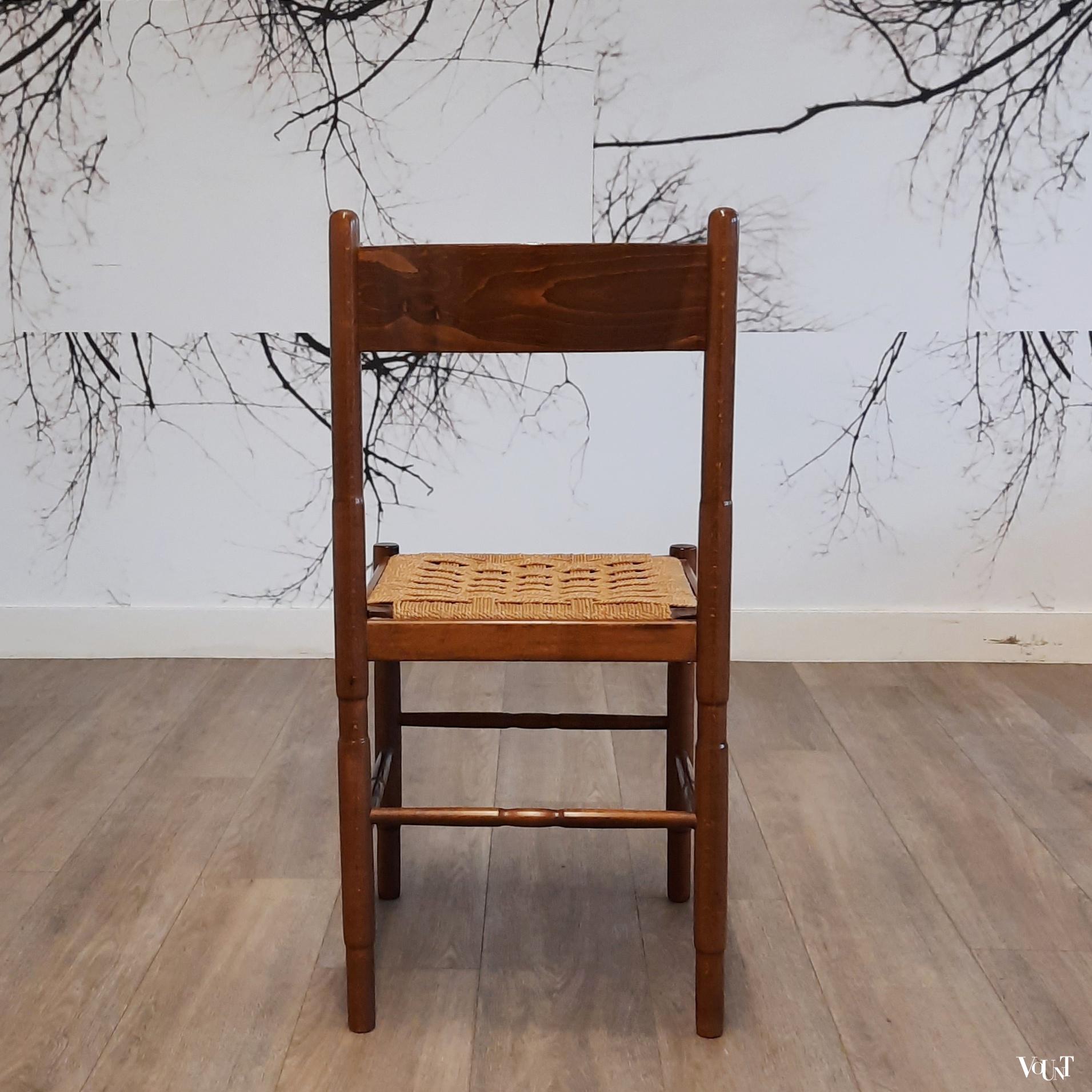 Set van 4 Franse jaren '70 eettafelstoelen met touwzitting