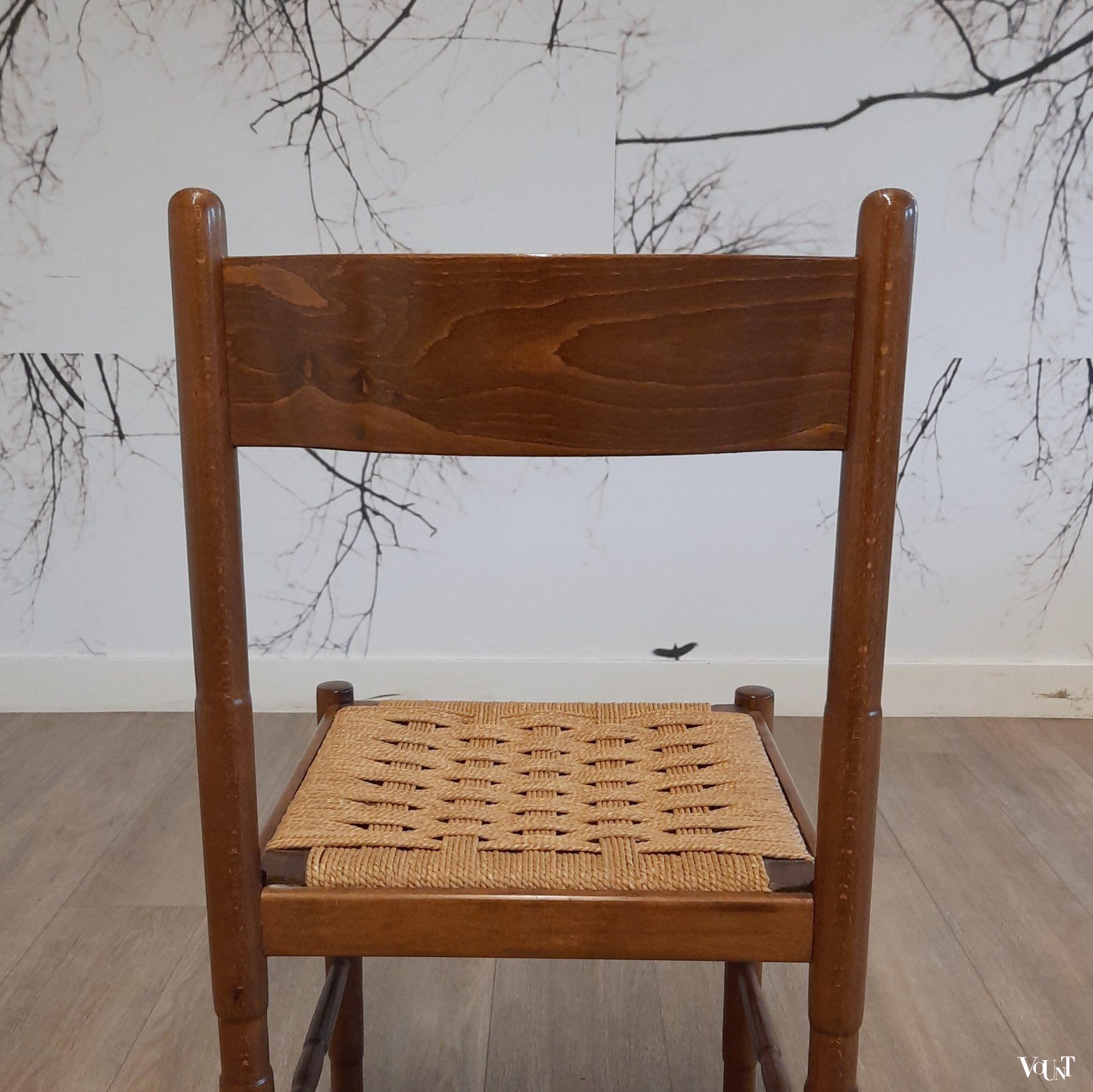Set van 4 Franse jaren '70 eettafelstoelen met touwzitting