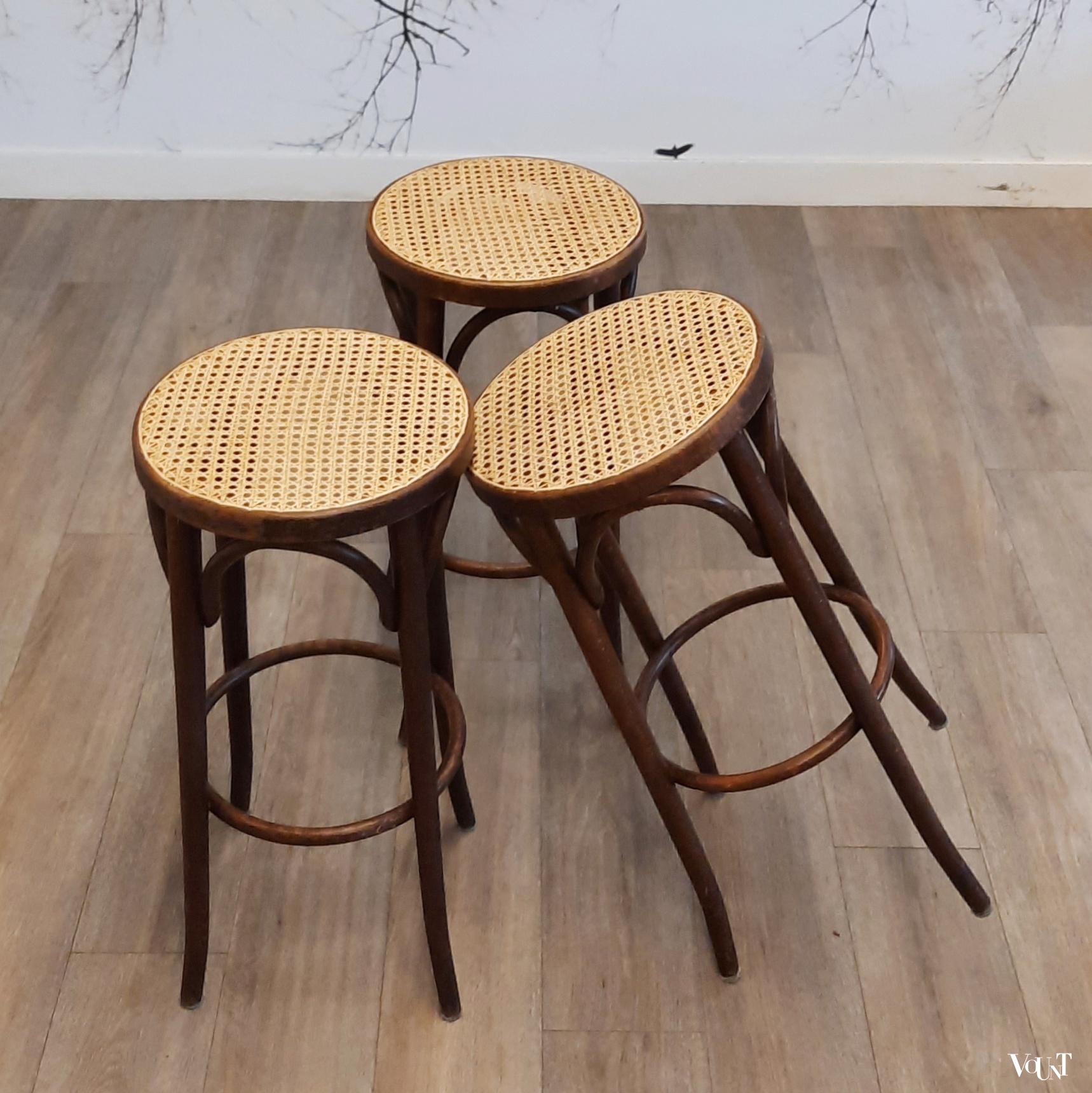 Set van 3 bentwood barkrukken met rotan zitting, jaren '70