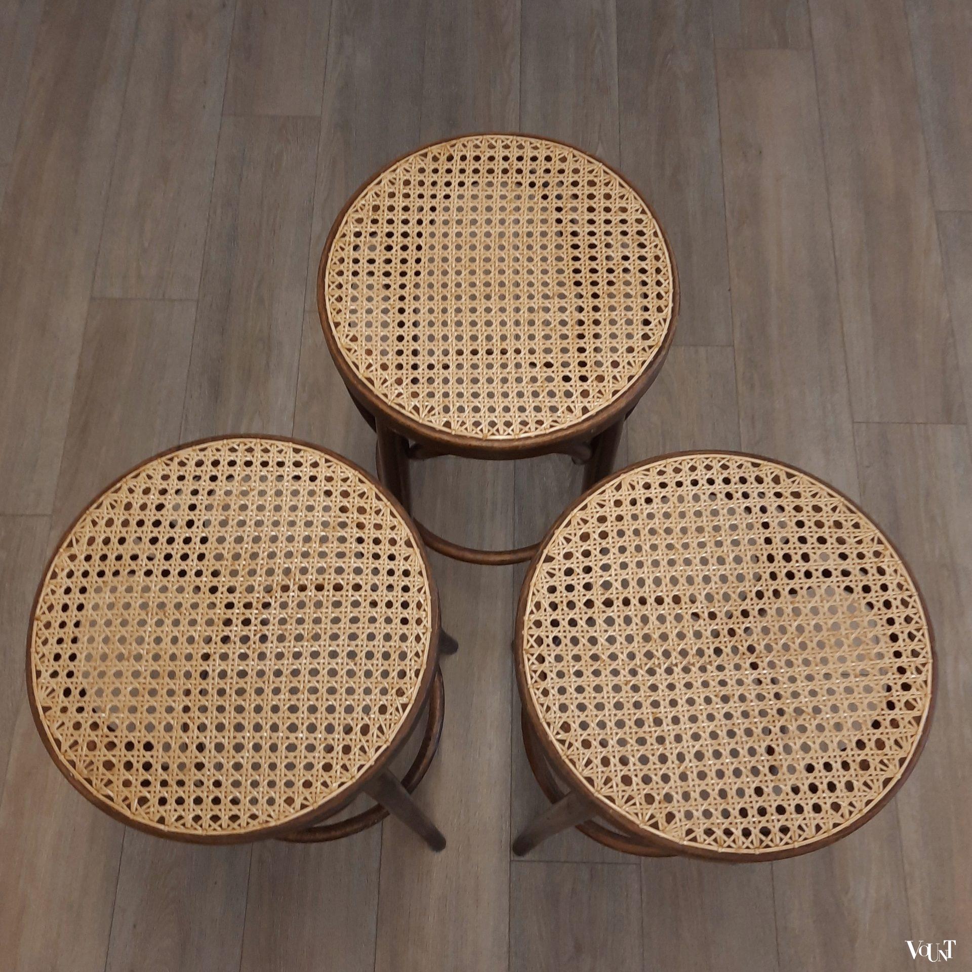 Set van 3 bentwood barkrukken met rotan zitting, jaren '70