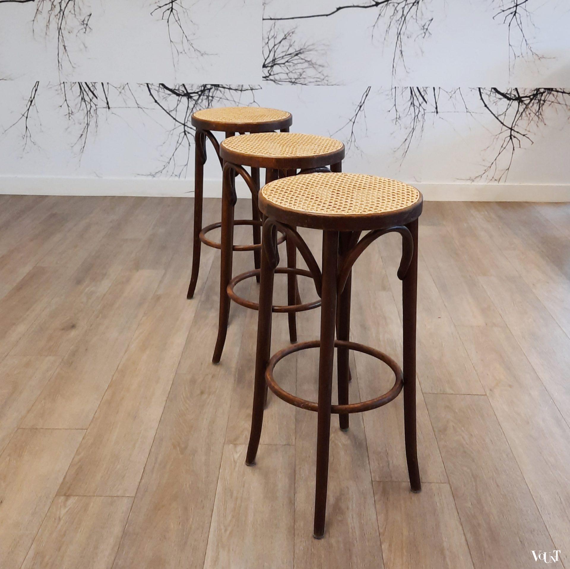 Set van 3 bentwood barkrukken met rotan zitting, jaren '70