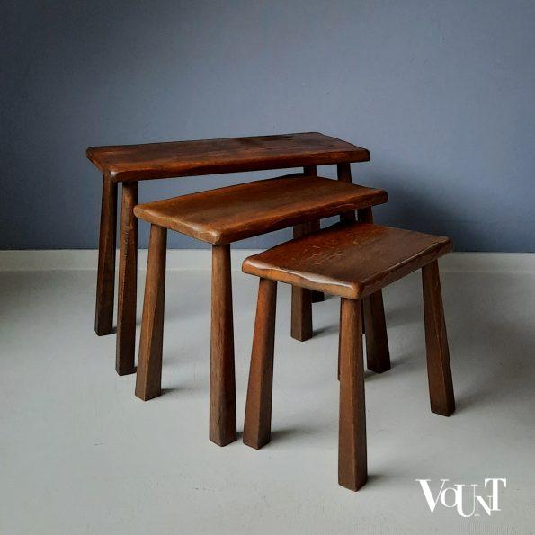 Set van 3 brutalist bijzettafels, jaren '60