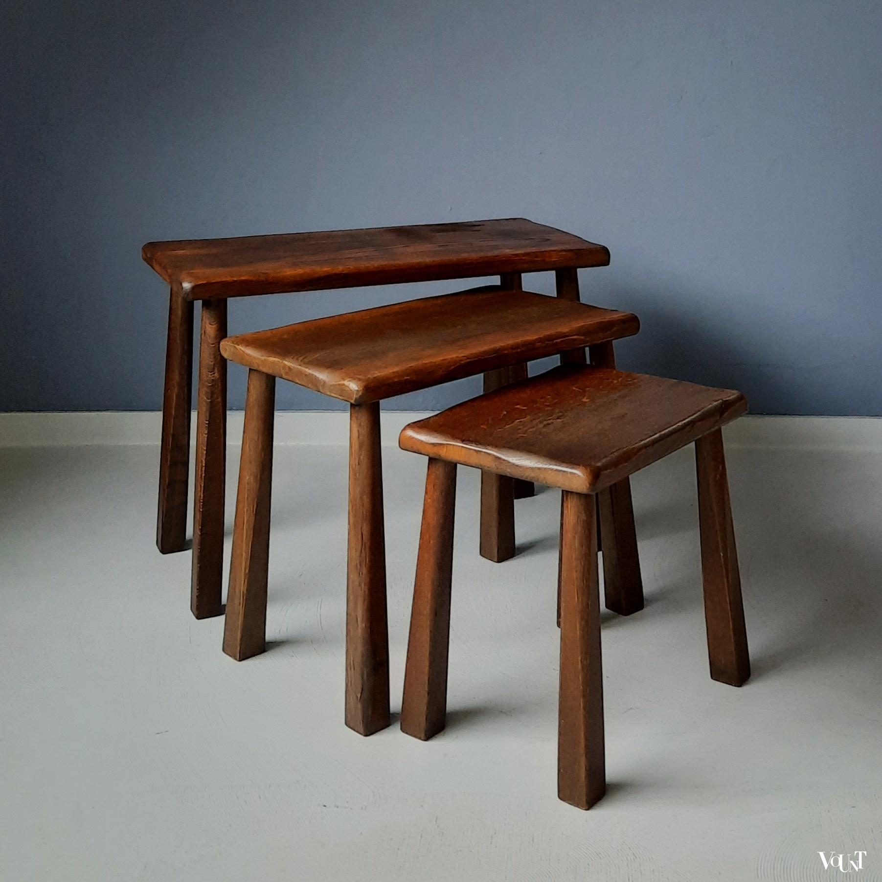 Set van 3 brutalist bijzettafels, jaren '60