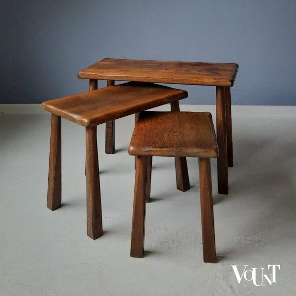 Set van 3 brutalist bijzettafels, jaren '60