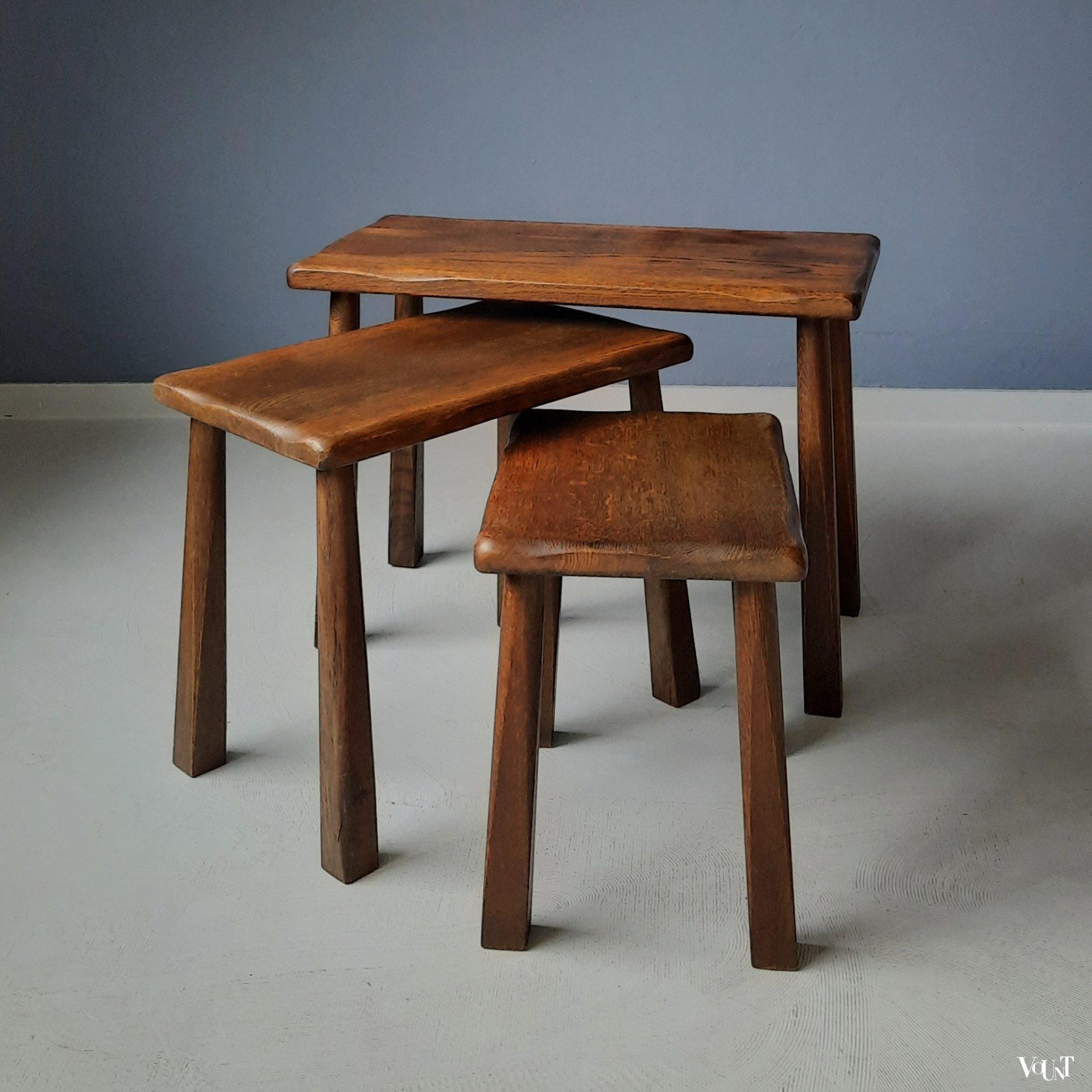 Set van 3 brutalist bijzettafels, jaren '60