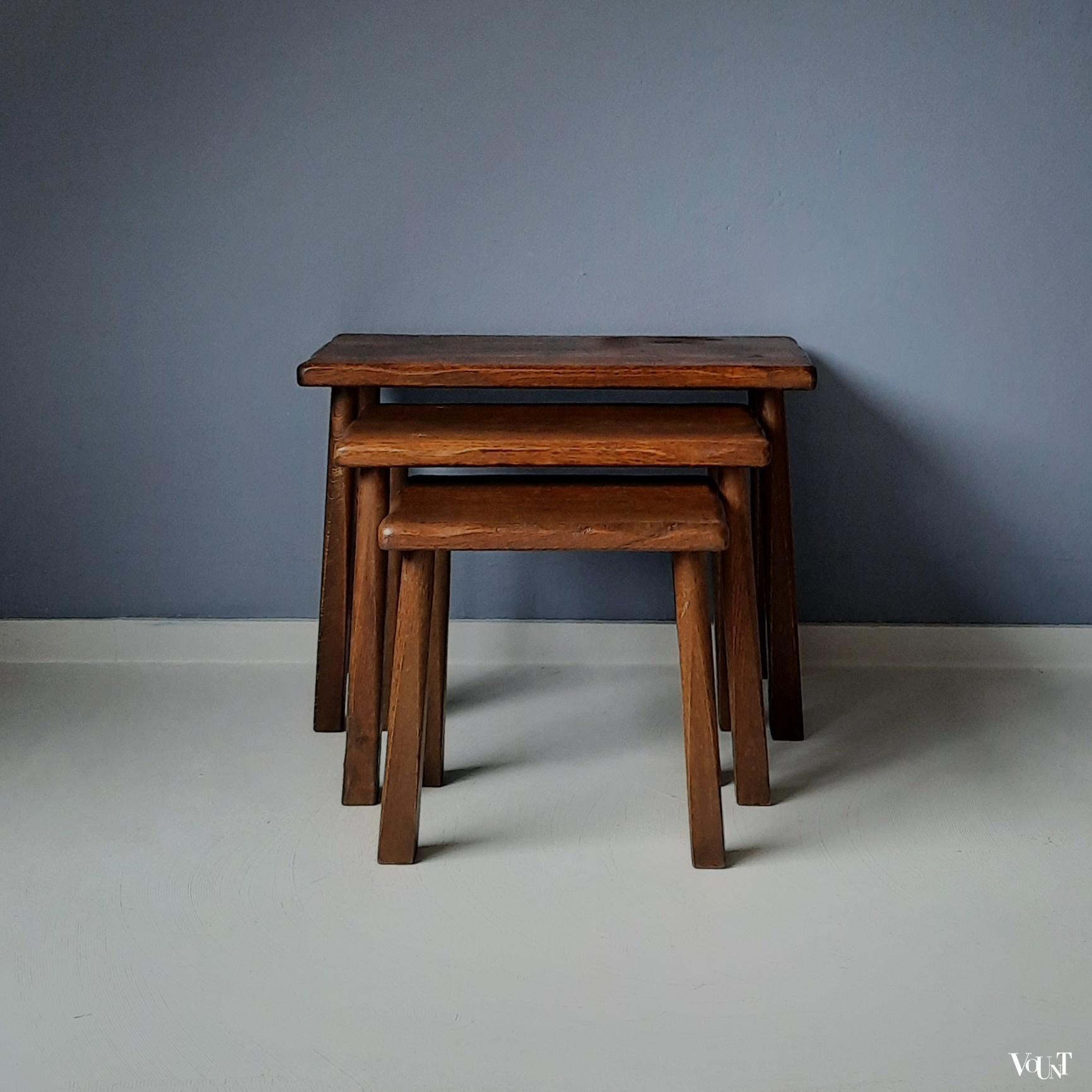 Set van 3 brutalist bijzettafels, jaren '60