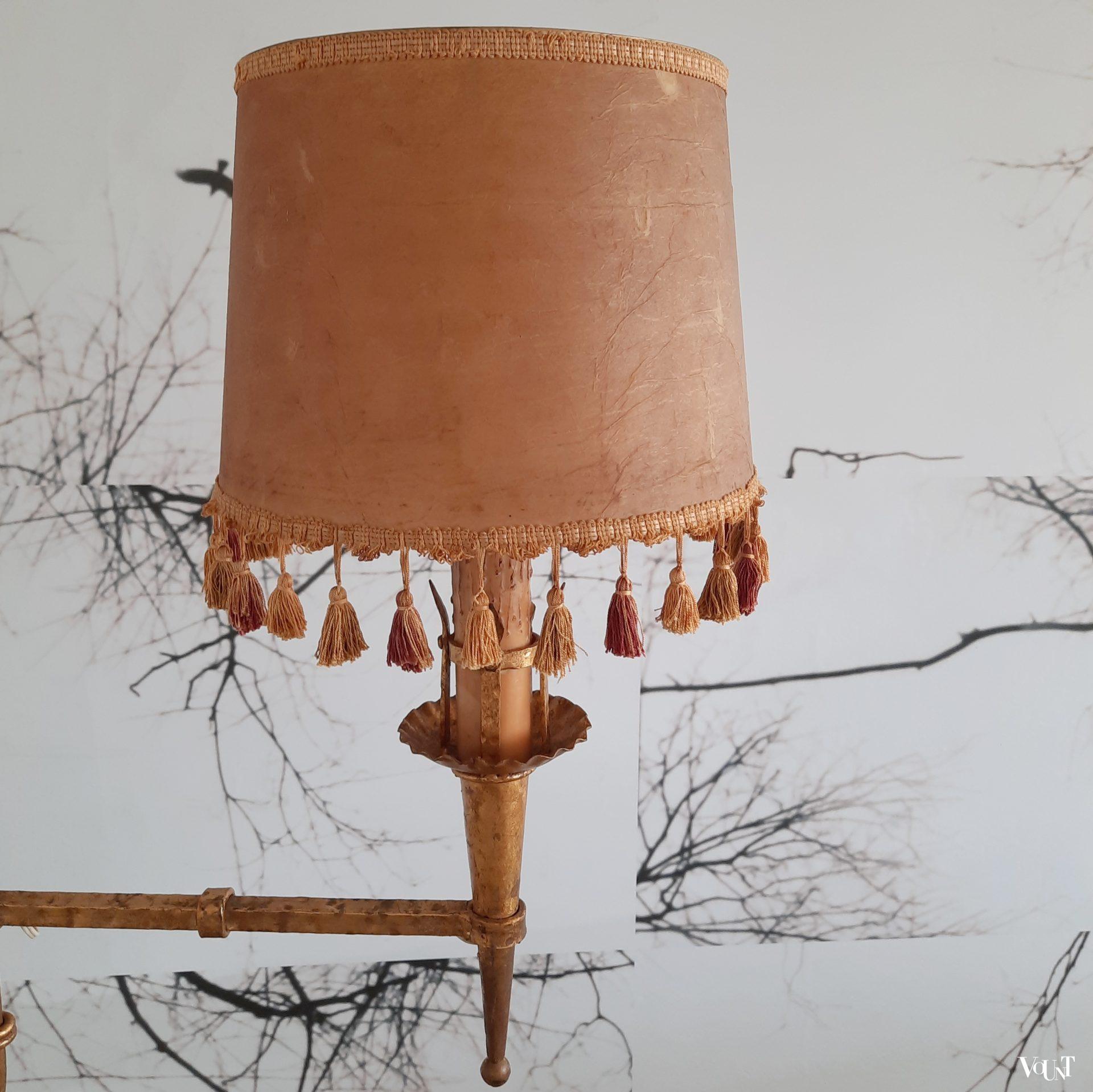 Vergulde smeedijzeren vloerlamp met zwenkarm, jaren ‘50/’60