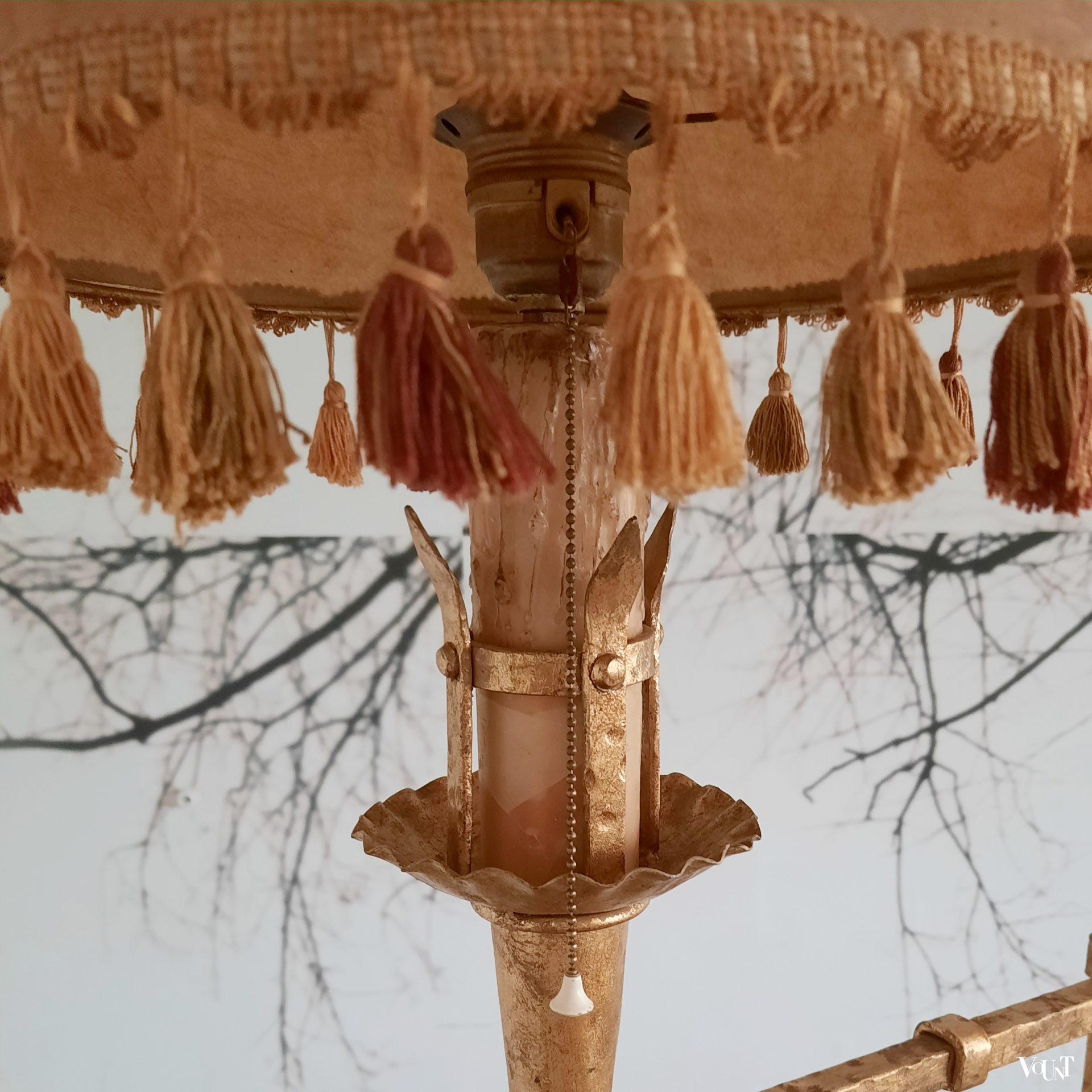 Vergulde smeedijzeren vloerlamp met zwenkarm, jaren ‘50/’60