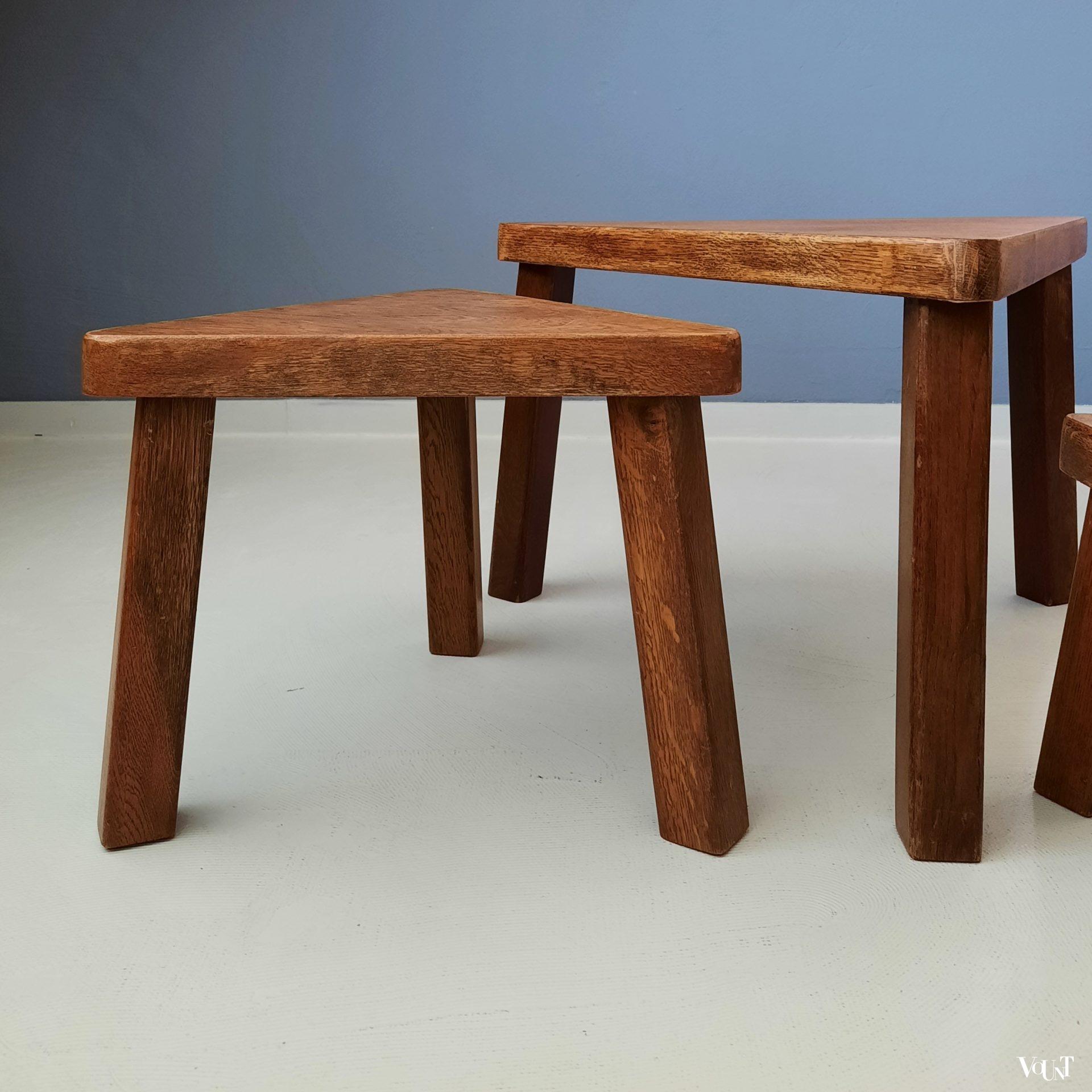 Set van 3 brutalist bijzettafels, jaren '70