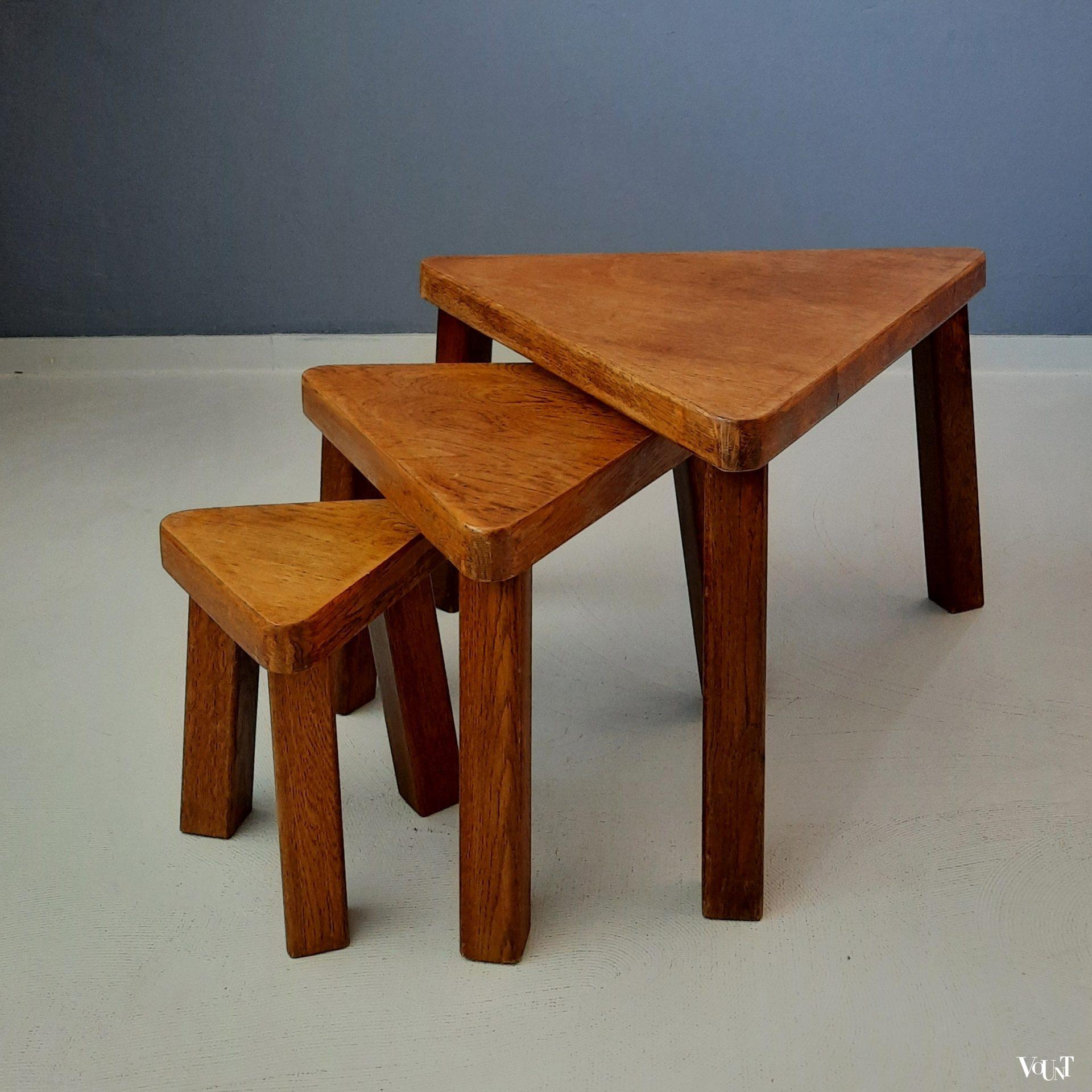 Set van 3 brutalist bijzettafels, jaren '70