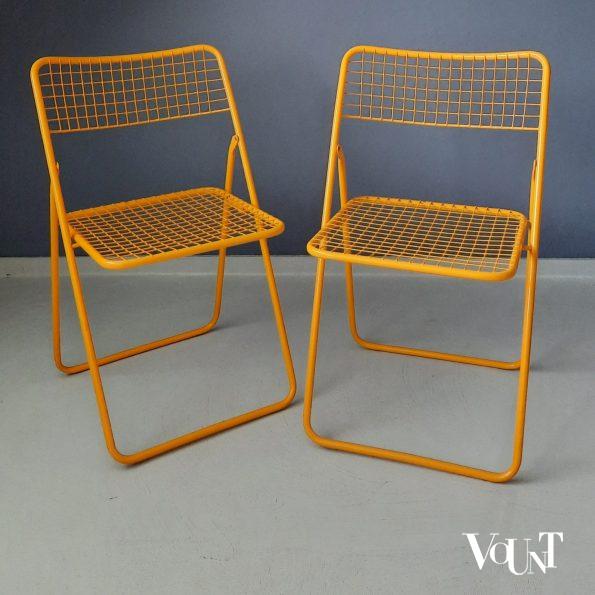 Set van 2 gele metalen Rappen (Ted Net) klapstoelen, Niels Gammelgaard voor Ikea, jaren '80