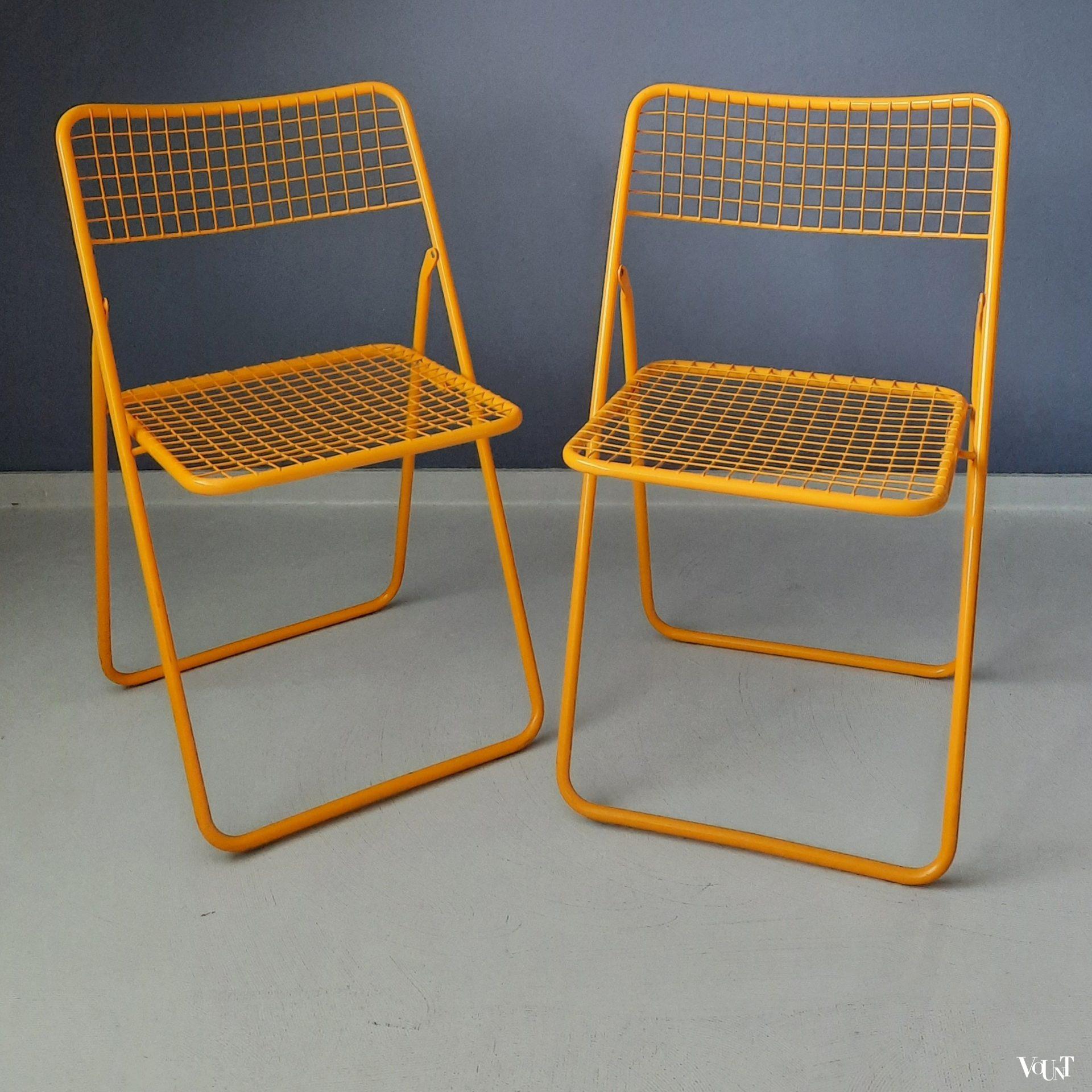 Set van 2 gele metalen Rappen (Ted Net) klapstoelen, Niels Gammelgaard voor Ikea, jaren '80