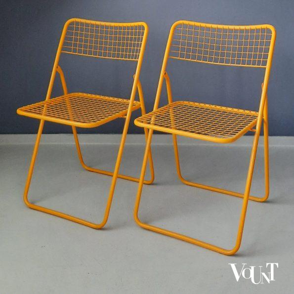 Set van 2 gele metalen Rappen (Ted Net) klapstoelen, Niels Gammelgaard voor Ikea, jaren '80