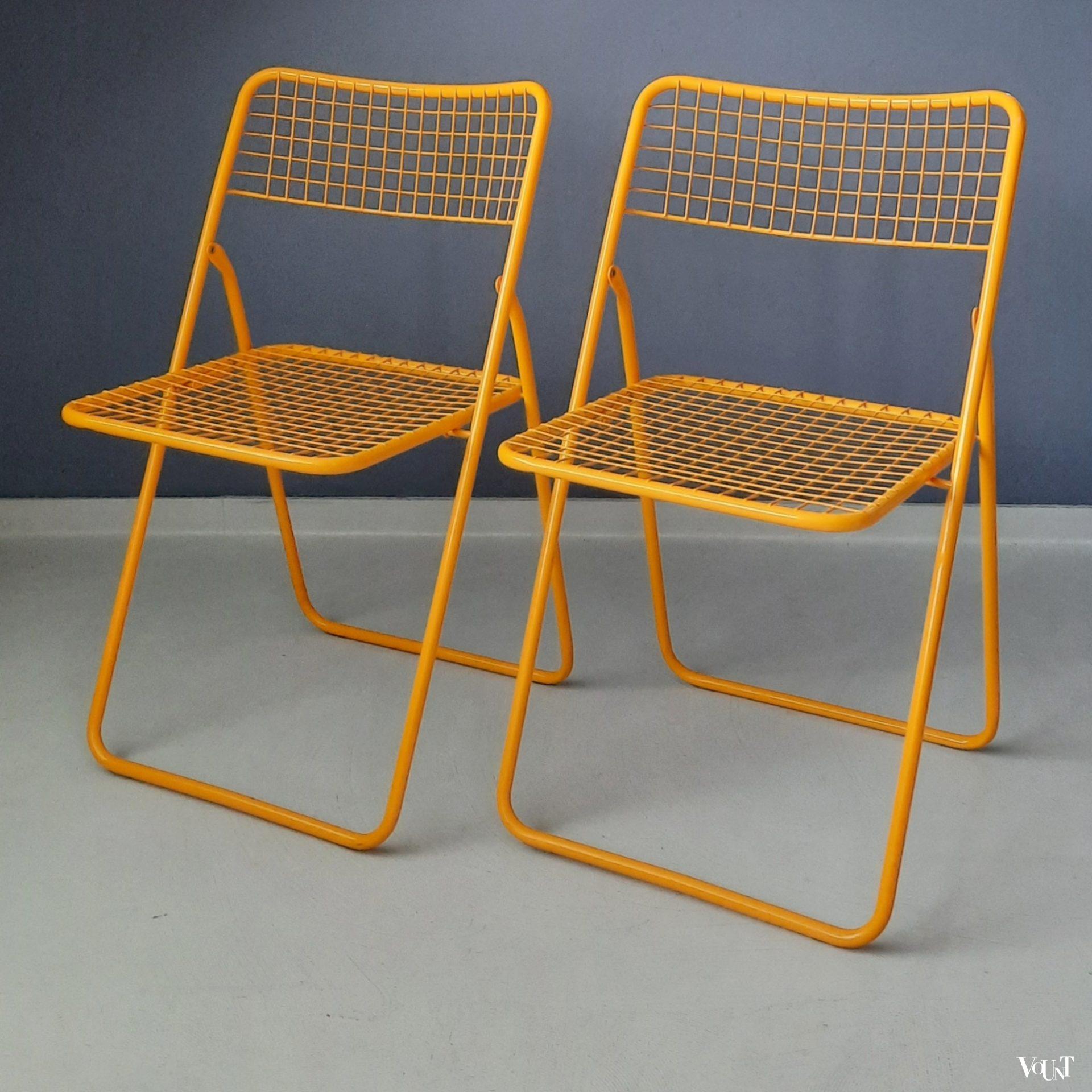 Set van 2 gele metalen Rappen (Ted Net) klapstoelen, Niels Gammelgaard voor Ikea, jaren '80