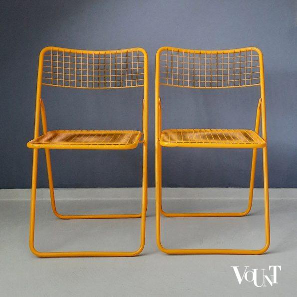 Set van 2 gele metalen Rappen (Ted Net) klapstoelen, Niels Gammelgaard voor Ikea, jaren '80