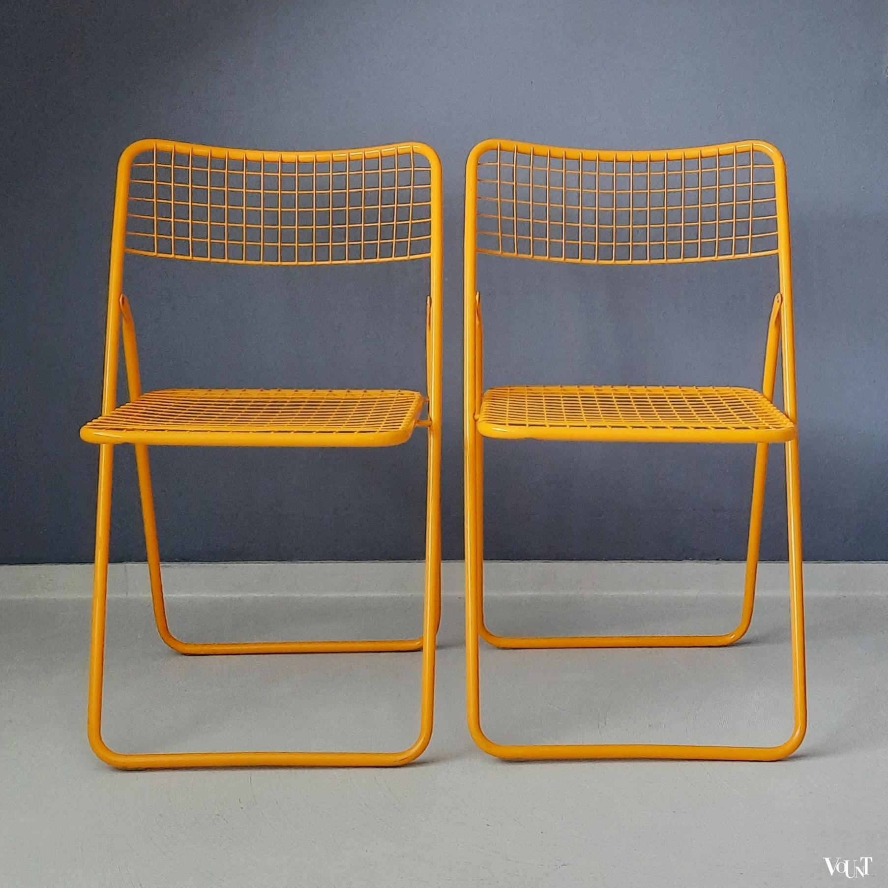 Set van 2 gele metalen Rappen (Ted Net) klapstoelen, Niels Gammelgaard voor Ikea, jaren '80