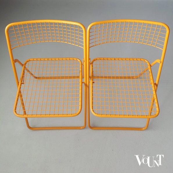 Set van 2 gele metalen Rappen (Ted Net) klapstoelen, Niels Gammelgaard voor Ikea, jaren '80