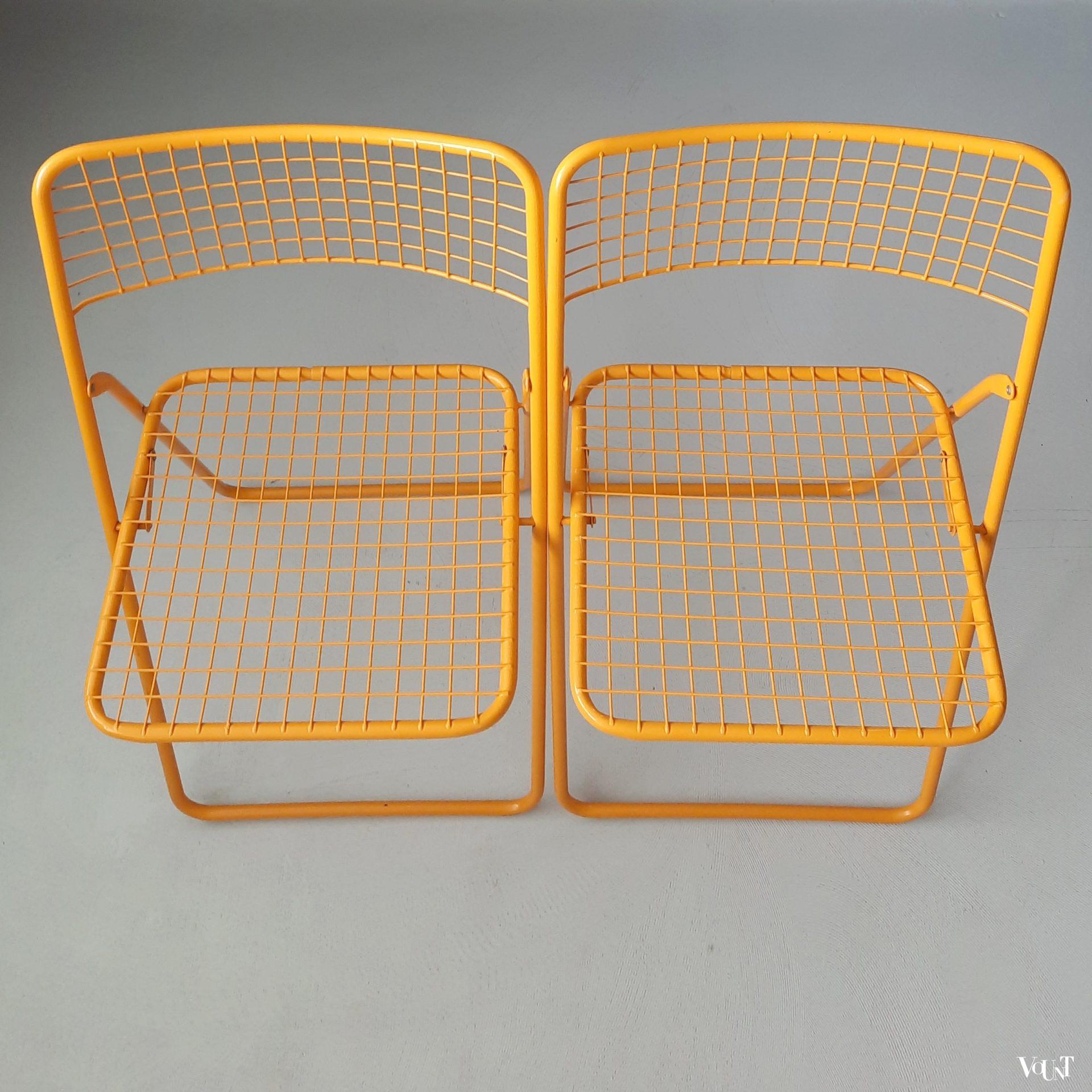 Set van 2 gele metalen Rappen (Ted Net) klapstoelen, Niels Gammelgaard voor Ikea, jaren '80