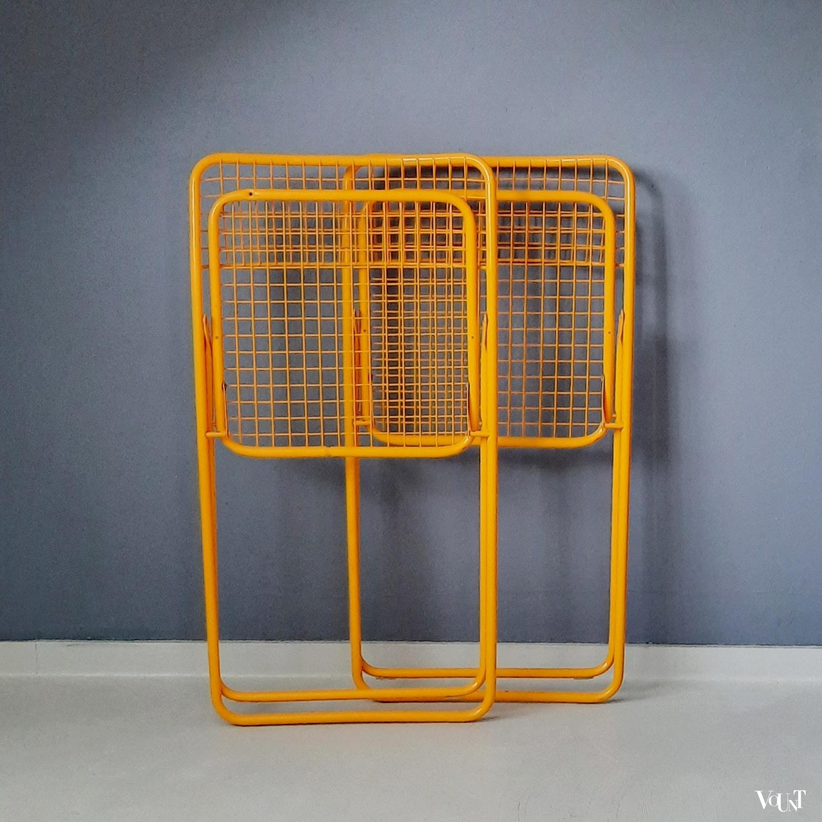 Set van 2 gele metalen Rappen (Ted Net) klapstoelen, Niels Gammelgaard voor Ikea, jaren '80