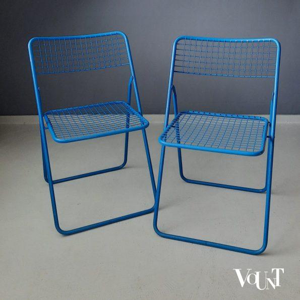 Set van 2 blauwe metalen Rappen (Ted Net) klapstoelen, Niels Gammelgaard voor Ikea, jaren '80