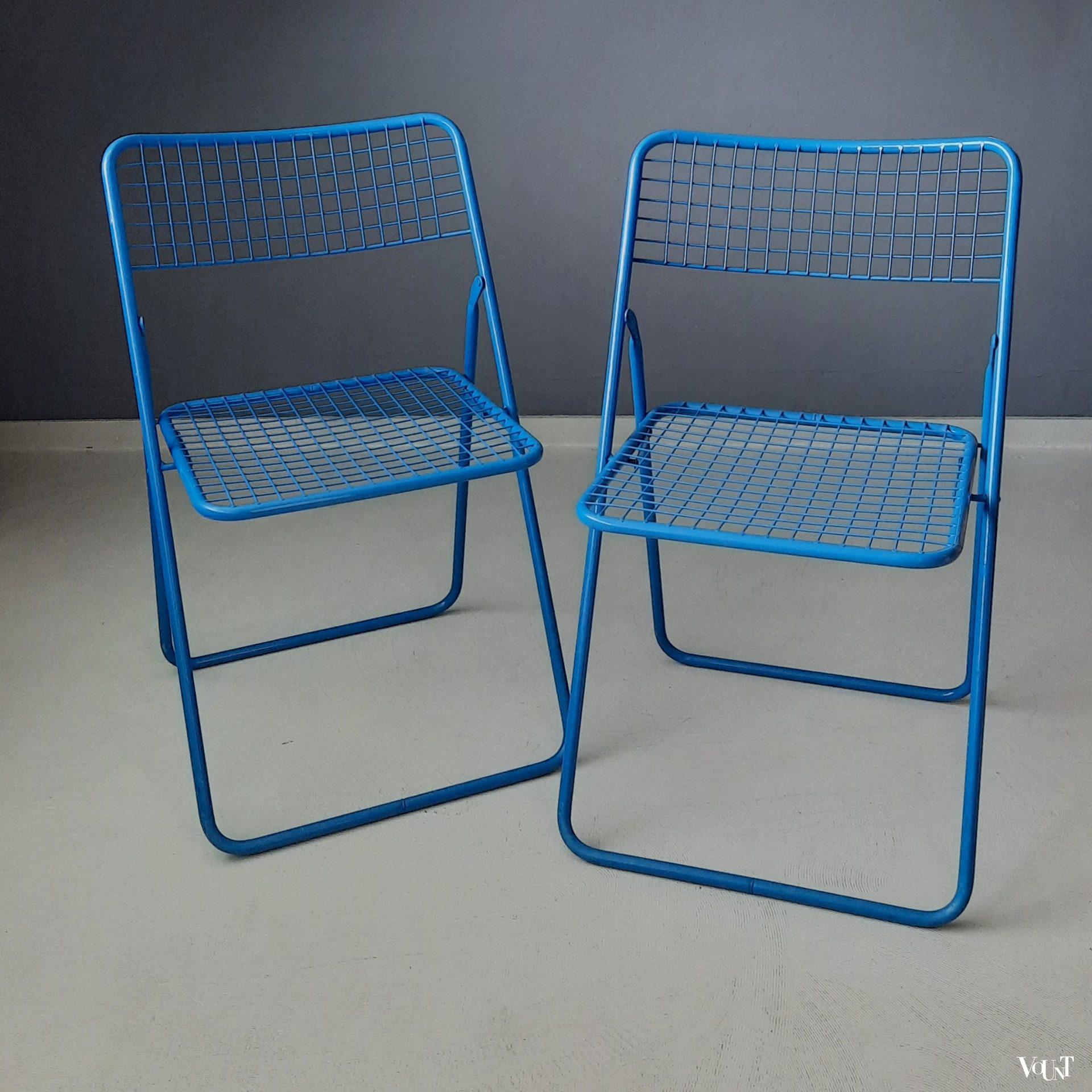 Set van 2 blauwe metalen Rappen (Ted Net) klapstoelen, Niels Gammelgaard voor Ikea, jaren '80