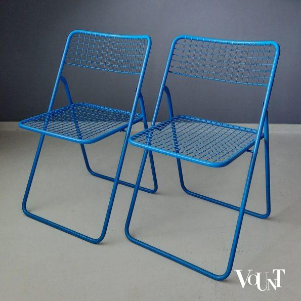 Set van 2 blauwe metalen Rappen (Ted Net) klapstoelen, Niels Gammelgaard voor Ikea, jaren '80