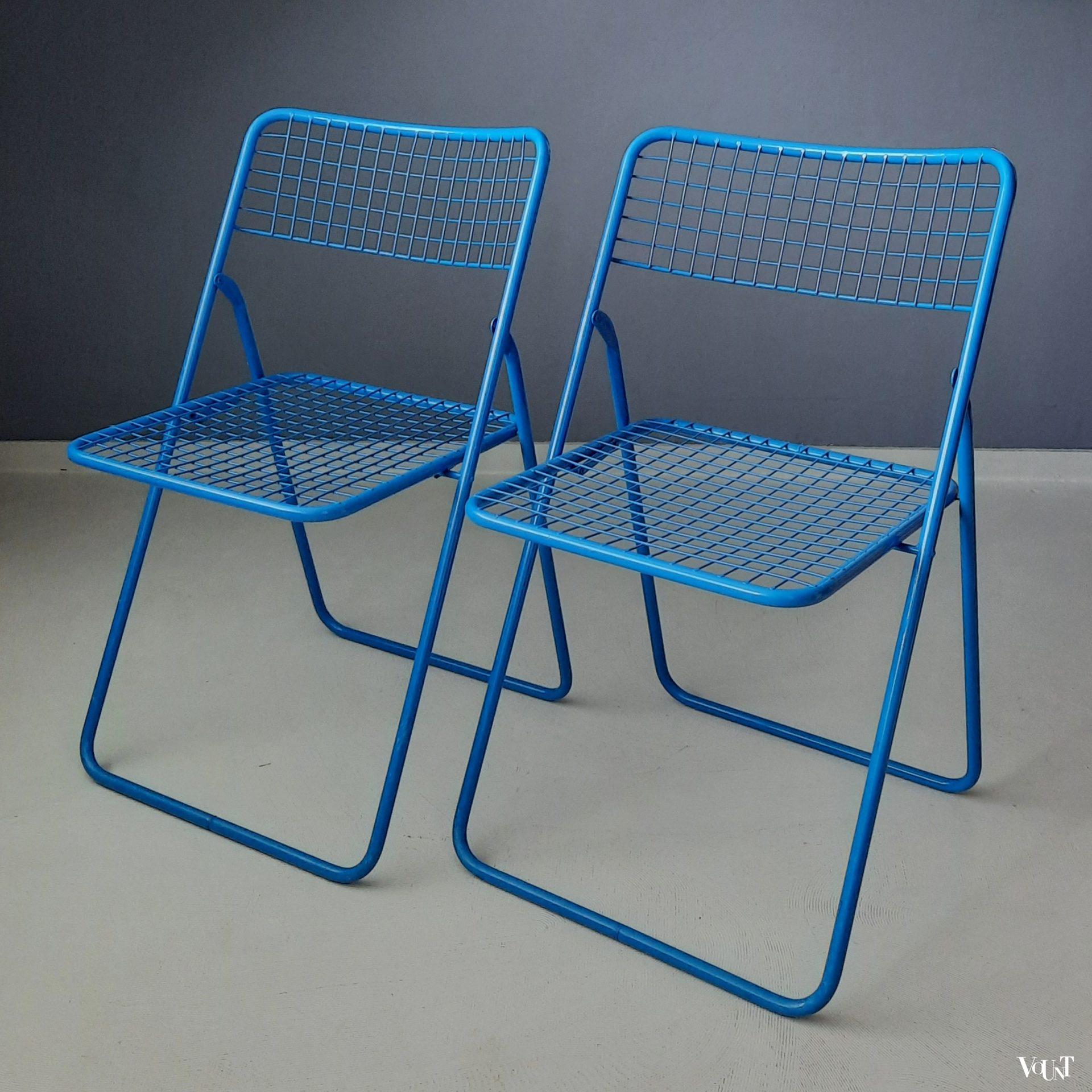 Set van 2 blauwe metalen Rappen (Ted Net) klapstoelen, Niels Gammelgaard voor Ikea, jaren '80