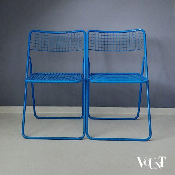 Set van 2 blauwe metalen Rappen (Ted Net) klapstoelen, Niels Gammelgaard voor Ikea, jaren '80