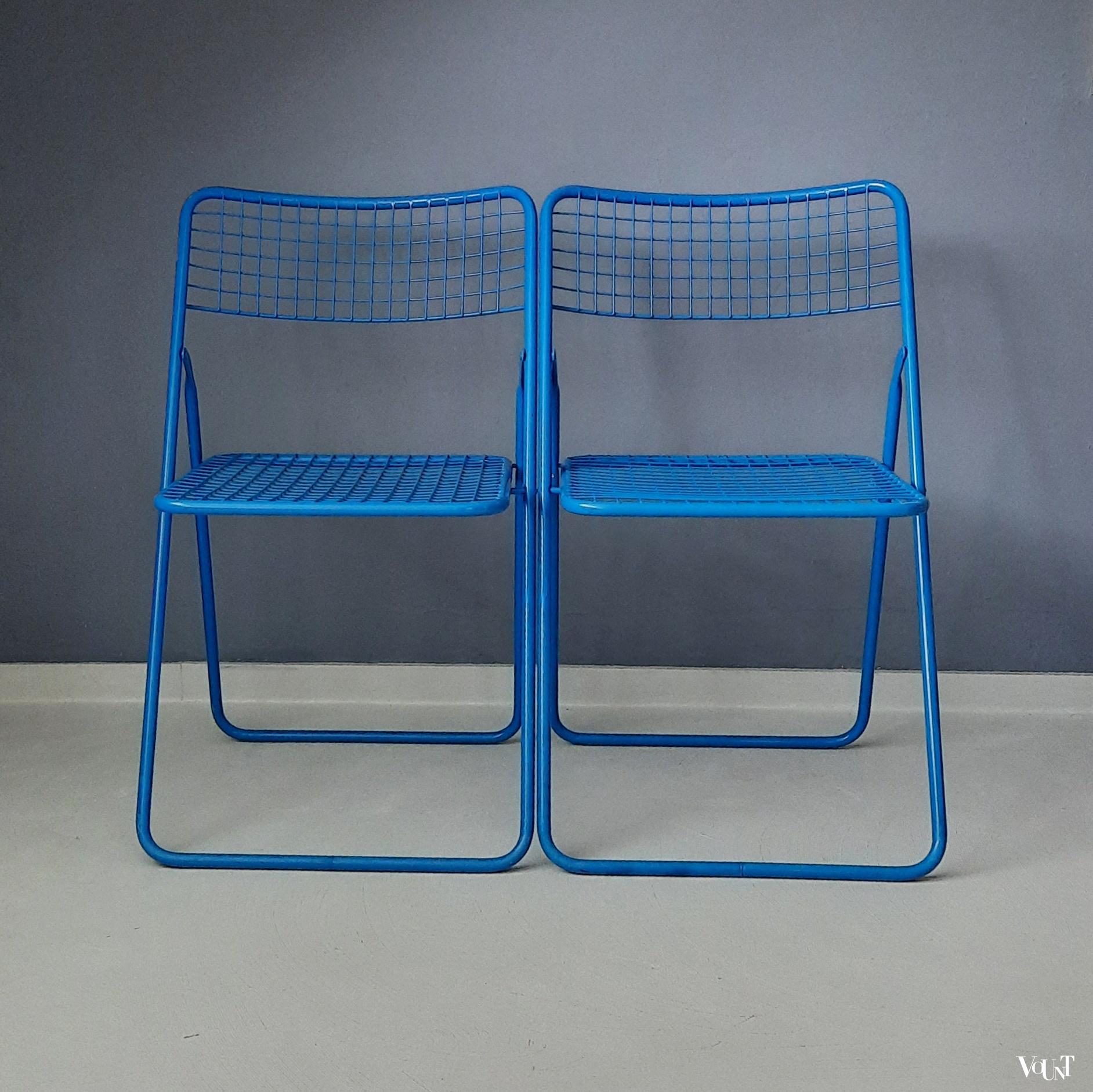 Set van 2 blauwe metalen Rappen (Ted Net) klapstoelen, Niels Gammelgaard voor Ikea, jaren '80
