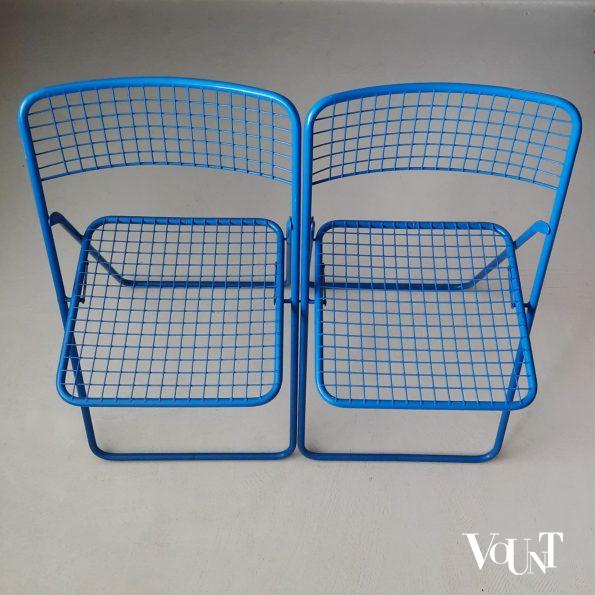 Set van 2 blauwe metalen Rappen (Ted Net) klapstoelen, Niels Gammelgaard voor Ikea, jaren '80