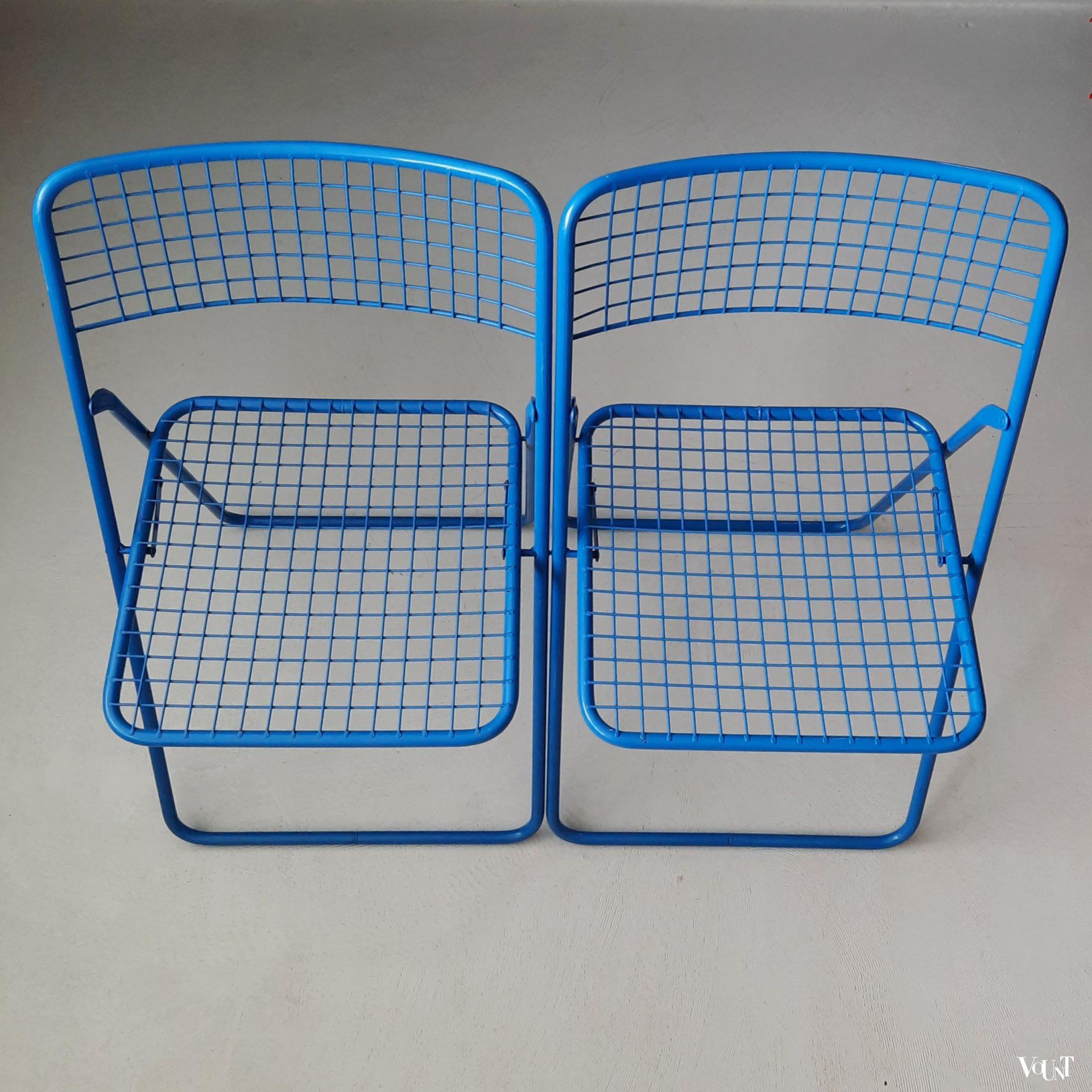 Set van 2 blauwe metalen Rappen (Ted Net) klapstoelen, Niels Gammelgaard voor Ikea, jaren '80