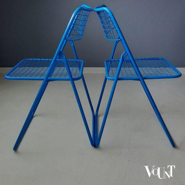 Set van 2 blauwe metalen Rappen (Ted Net) klapstoelen, Niels Gammelgaard voor Ikea, jaren '80