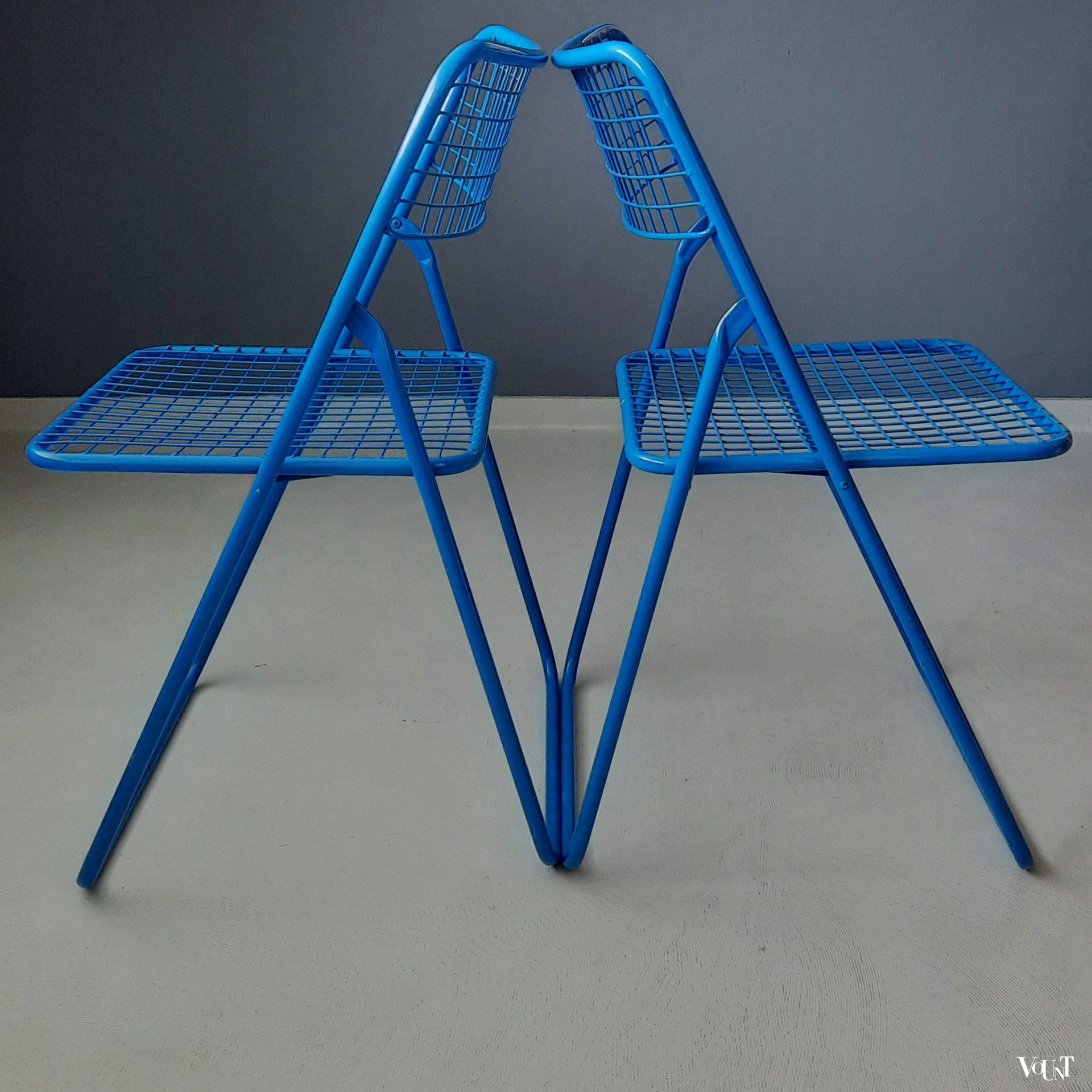 Set van 2 blauwe metalen Rappen (Ted Net) klapstoelen, Niels Gammelgaard voor Ikea, jaren '80