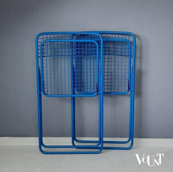 Set van 2 blauwe metalen Rappen (Ted Net) klapstoelen, Niels Gammelgaard voor Ikea, jaren '80